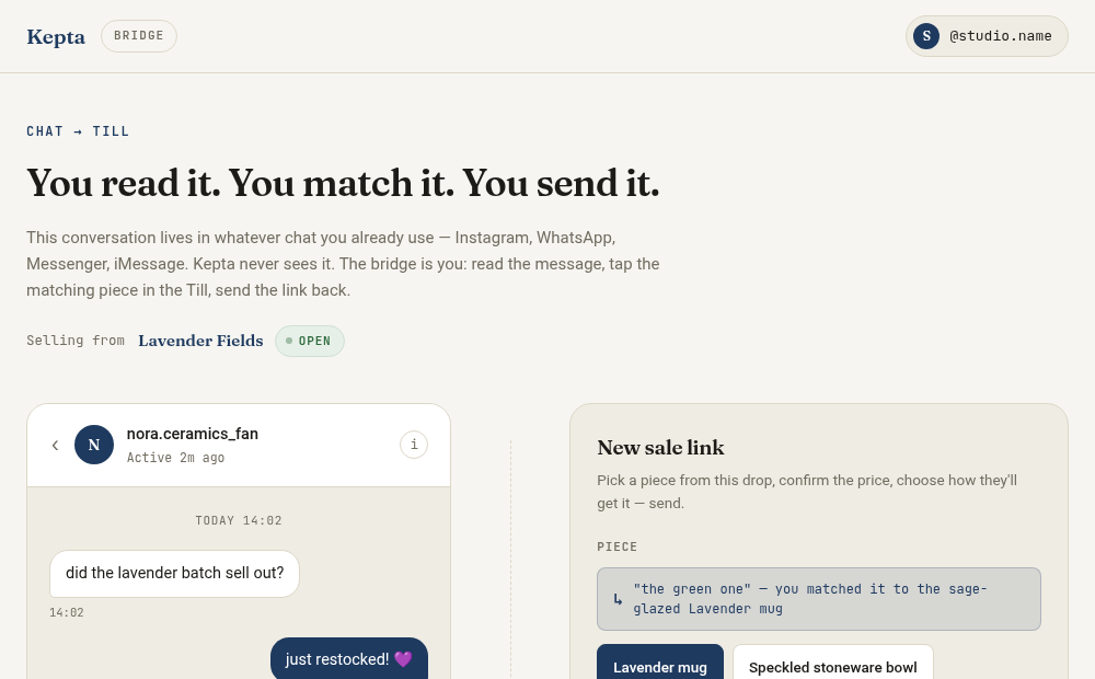Chat to Till mockup — bridge the sale